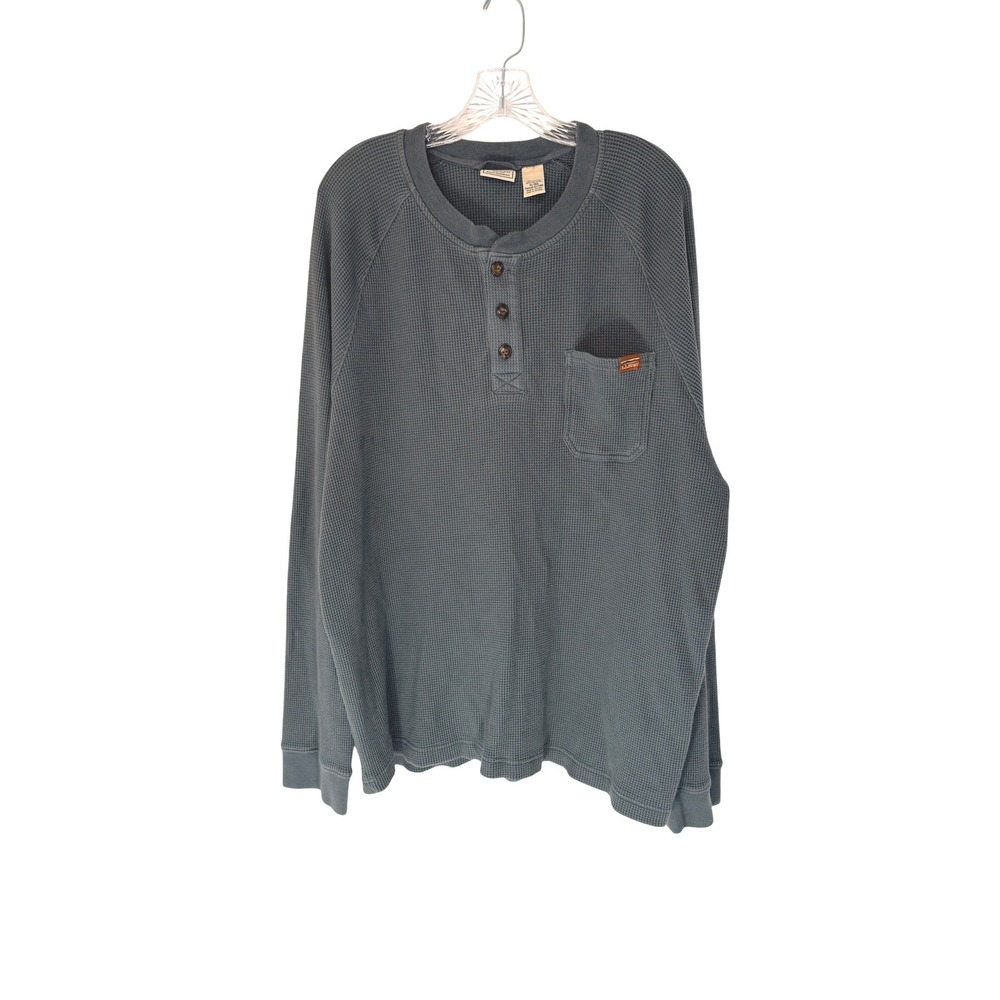 L.L.‎ Beans Men's BeanBuilt Waffle Henley Shirt Green Three Button Casual XL